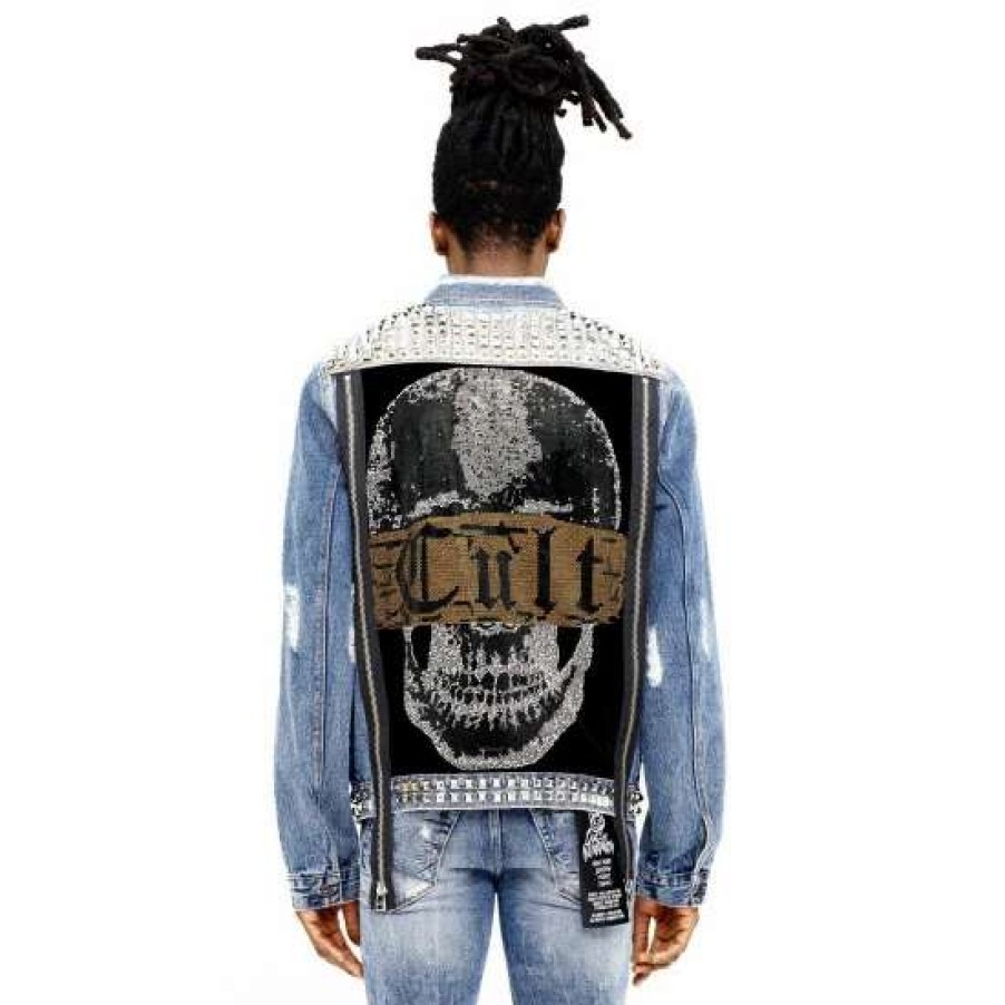 Men * | Cult Of Individuality Paz Type Ii Denim Jacket With Long Zipper Back Panel Denim & Bottoms Studd/Crystal