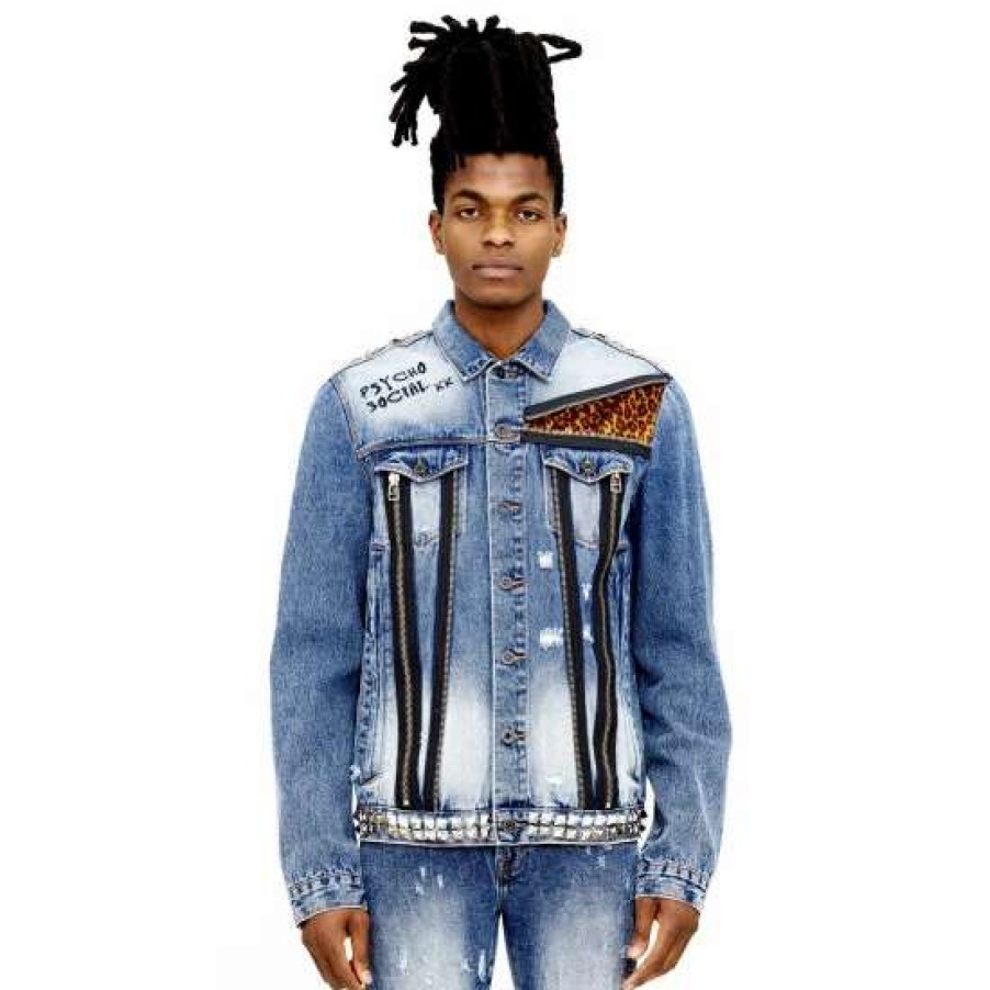 Men * | Cult Of Individuality Paz Type Ii Denim Jacket With Long Zipper Back Panel Denim & Bottoms Studd/Crystal