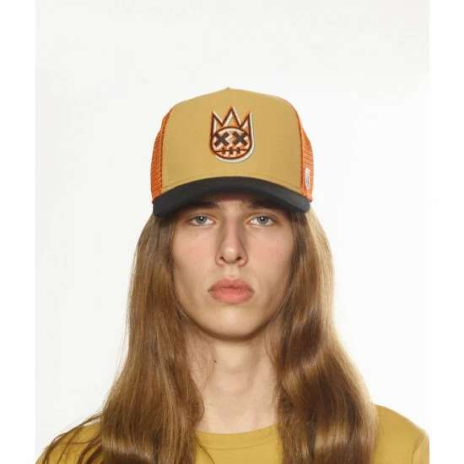 Men * | Cult Of Individuality Clean Logo Mesh Back Trucker Curved Visor With Fall Leaf Crown / Black Visor / Oriole Mesh Hats Yellow