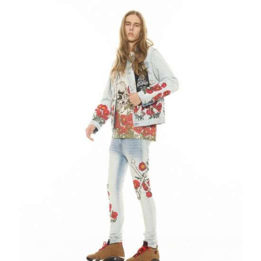 Men * | Cult Of Individuality Type Ii Denim Jacket In Poppy Denim & Bottoms Blue