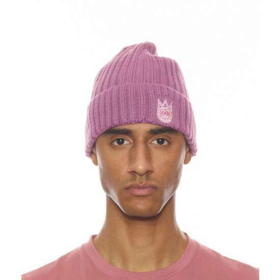 Men * | Cult Of Individuality Knit Hat With Bonbon And White Hats Pink