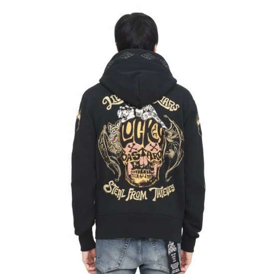 Men * | Cult Of Individuality Lucky Bastard Full Zip Hoody Sweatshirts, Sweaters & Hoodies Black