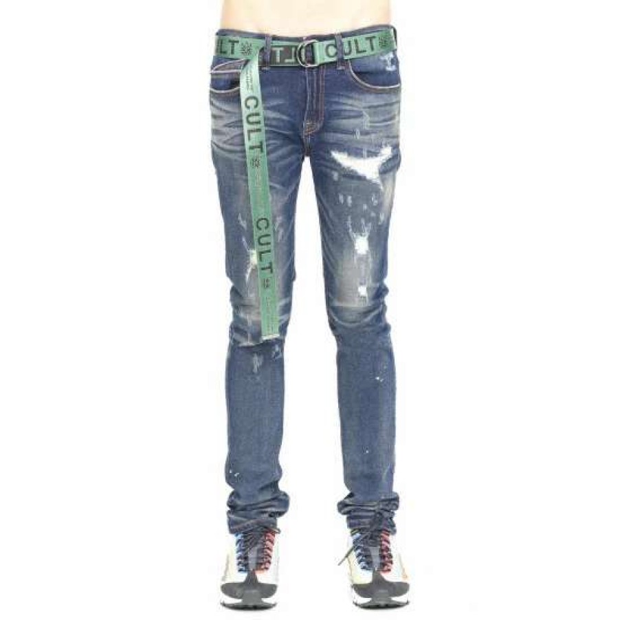 Men * | Cult Of Individuality Punk Super Skinny Belted Denim & Bottoms Reyn