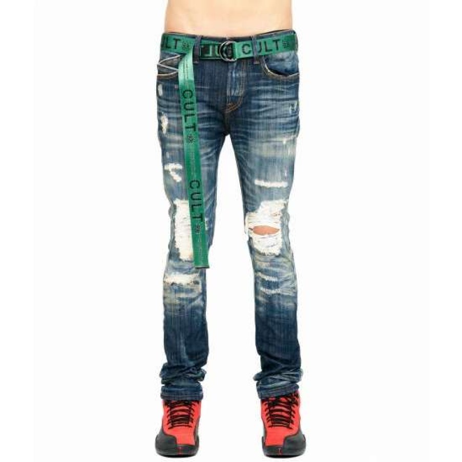 Men * | Cult Of Individuality Punk Super Skinny Belted Denim & Bottoms Forest