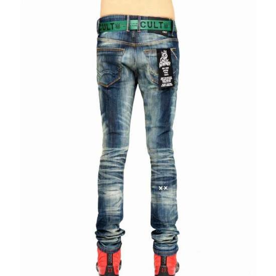 Men * | Cult Of Individuality Punk Super Skinny Belted Denim & Bottoms Forest