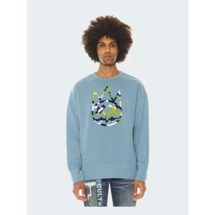 Men * | Cult Of Individuality Crew Neck Fleece Heaven Sweatshirts, Sweaters & Hoodies Blue