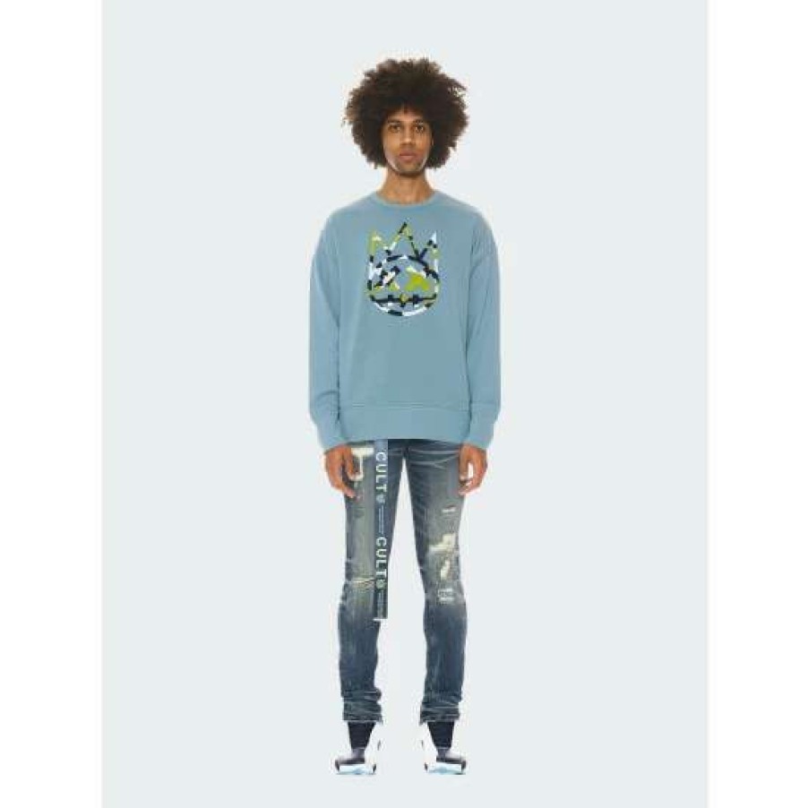 Men * | Cult Of Individuality Crew Neck Fleece Heaven Sweatshirts, Sweaters & Hoodies Blue