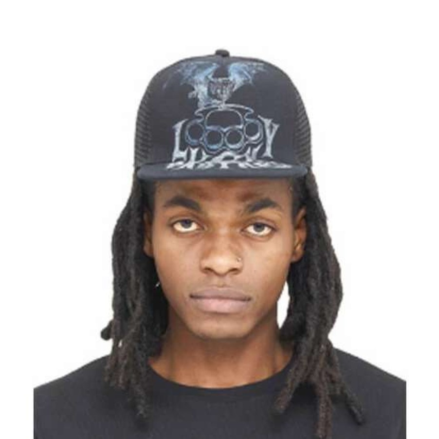 Men * | Cult Of Individuality Mesh Back Flat Visor Lucky Bastard Hats Black