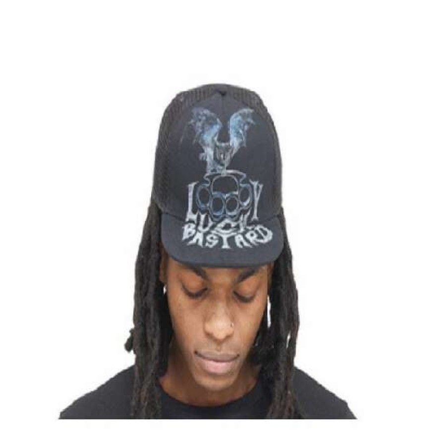 Men * | Cult Of Individuality Mesh Back Flat Visor Lucky Bastard Hats Black