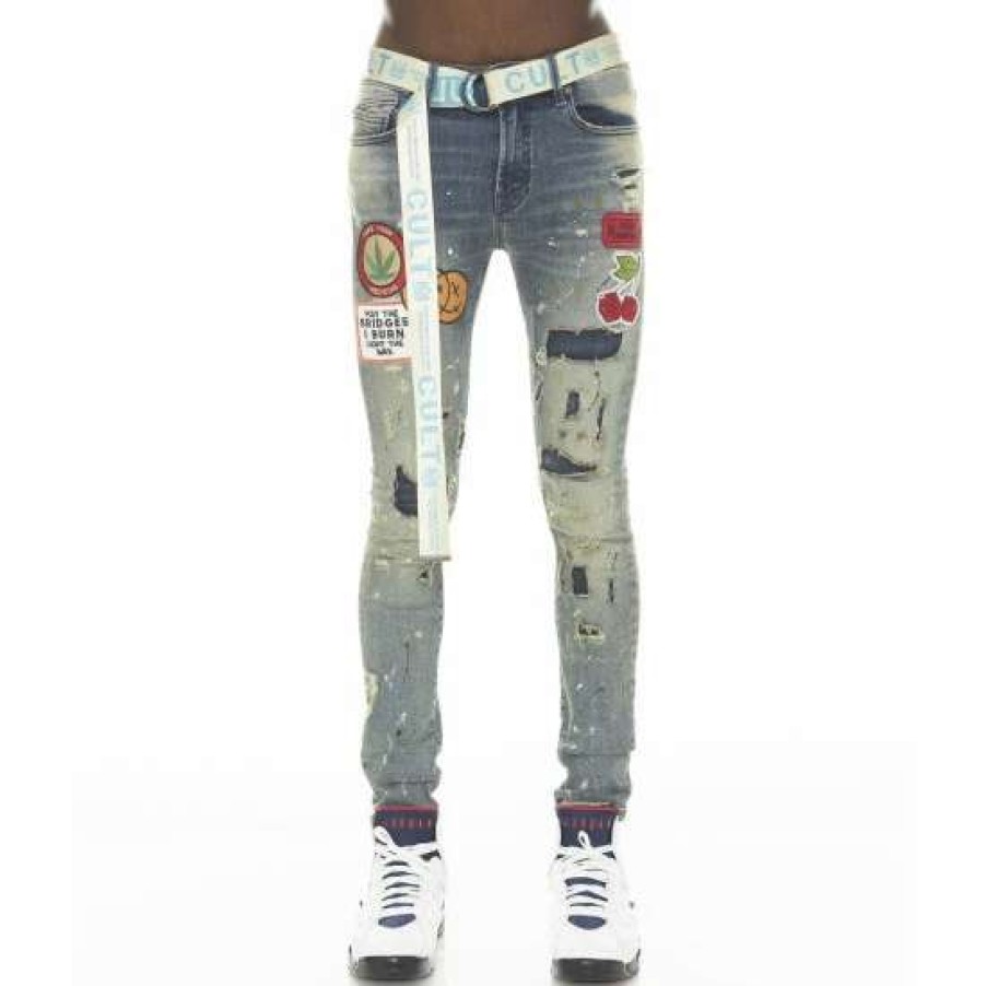 Men * | Cult Of Individuality Punk Super Skinny Stretch W/Beet Red Belt Denim & Bottoms Primo