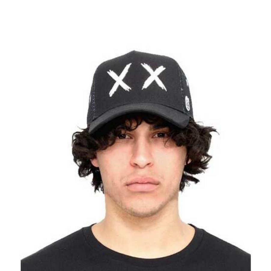 Men * | Cult Of Individuality Mesh Back Trucker Curved Visor Xx W/Star Crown Hats Black