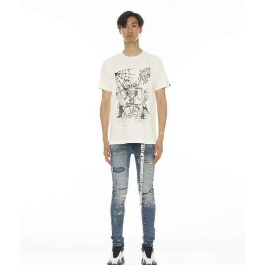 Men * | Cult Of Individuality T-Shirt Short Sleeve Crew Neck Tee "Anarchy" T-Shirts Vintage White