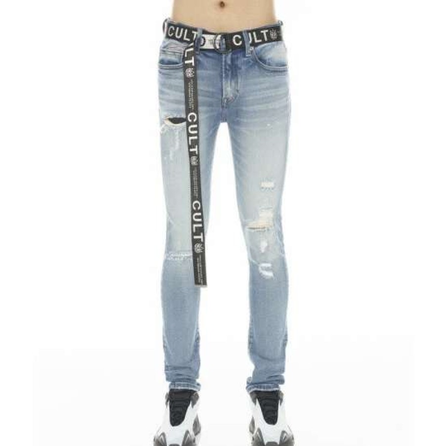 Men * | Cult Of Individuality Punk Super Skinny Stretch W/White Belt Denim & Bottoms Topper