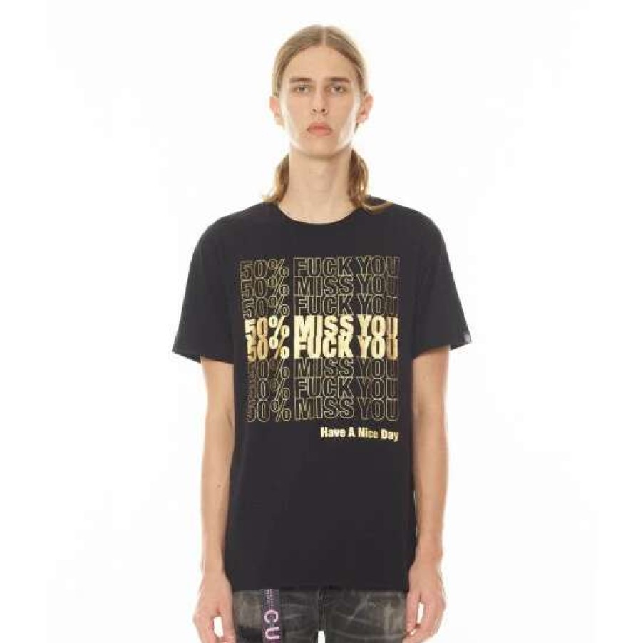 Men * | Cult Of Individuality "50% Miss You" Printed Crew Neck Tee T-Shirts Black