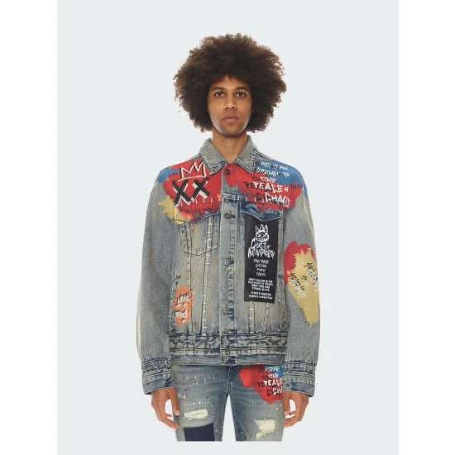 Men * | Cult Of Individuality Type Iv Denim Jacket With Double Cuff And Waistband In Basq Coats, Jackets & Blazers Blue