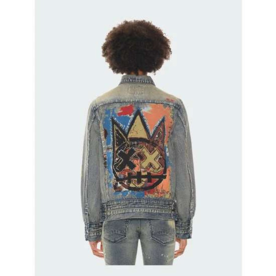 Men * | Cult Of Individuality Type Iv Denim Jacket With Double Cuff And Waistband In Basq Coats, Jackets & Blazers Blue