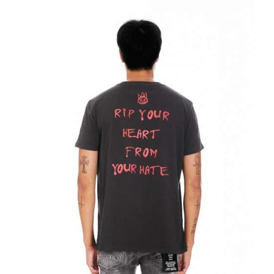 Men * | Cult Of Individuality Heart Short Sleeve Crew Neck Tee T-Shirts Vintage Charcoal