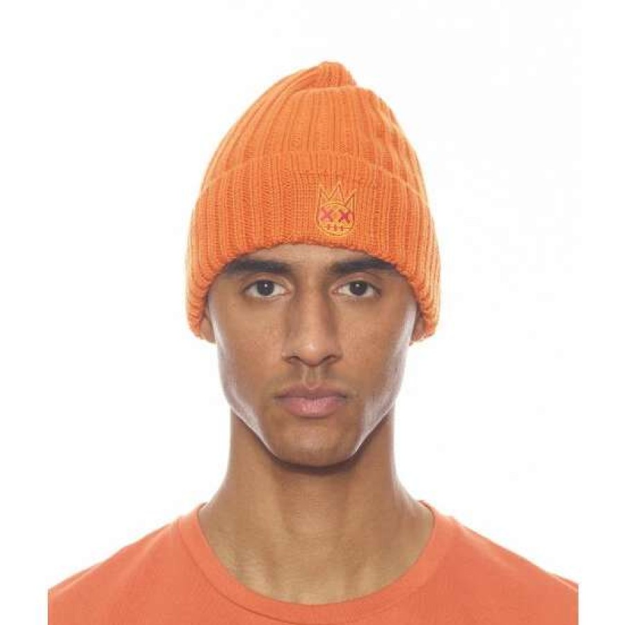 Men * | Cult Of Individuality Knit Hat W/Tomato And Lemon Chrome Hats Orange