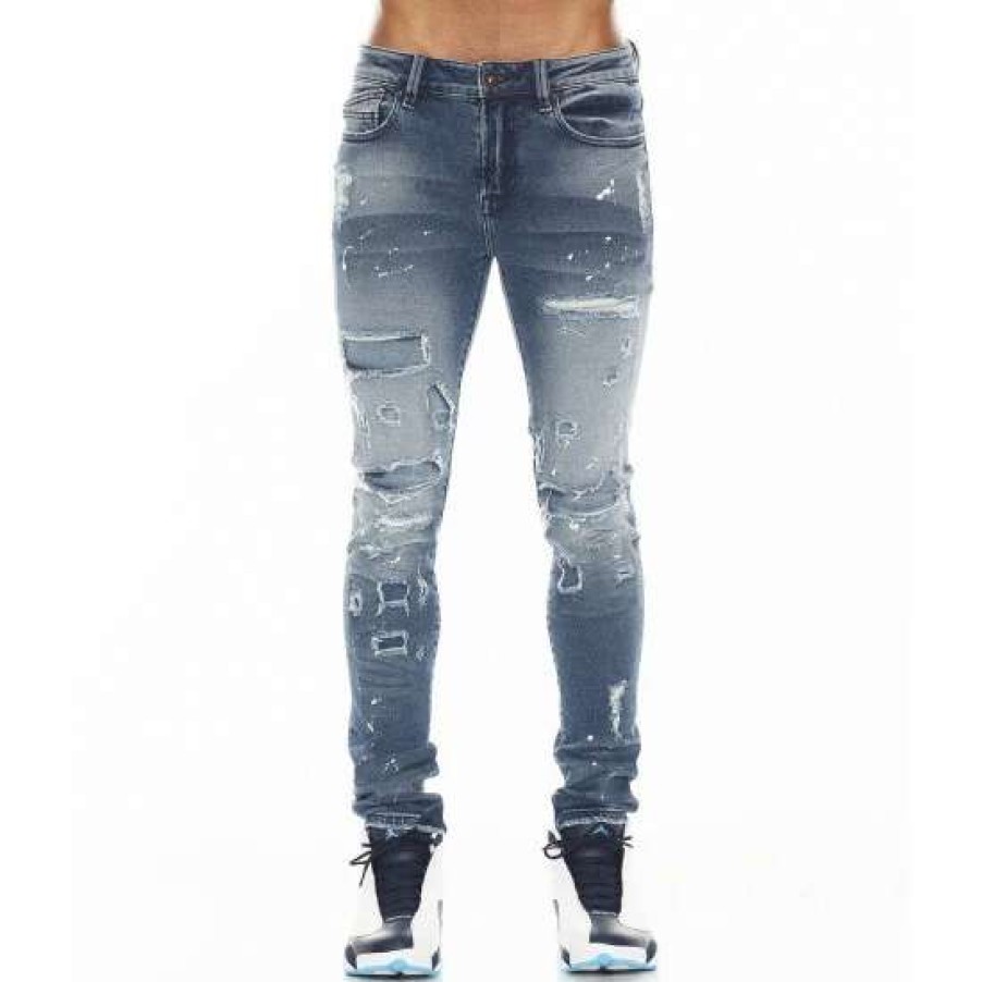 Men * | Cult Of Individuality Punk Super Skinny In Tape Denim & Bottoms Blue