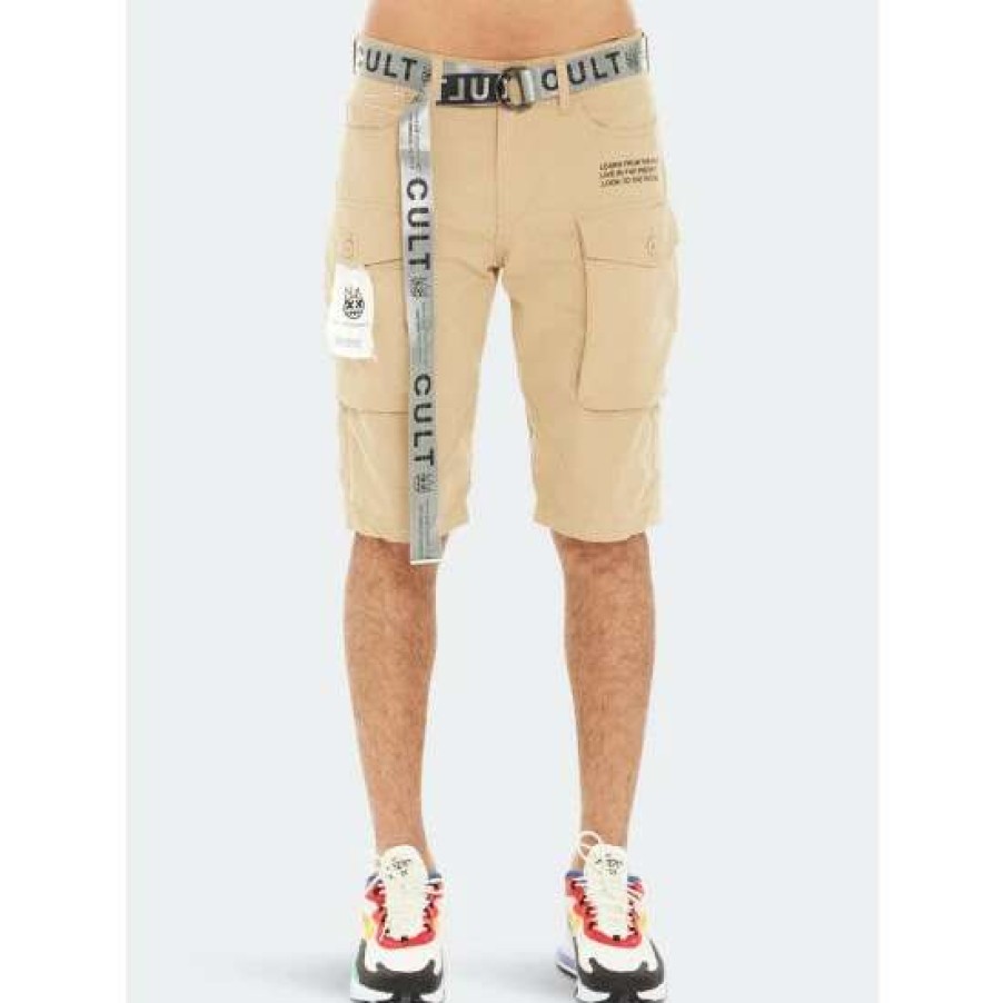 Men * | Cult Of Individuality Rocker Cargo Shorts Belted Taupe