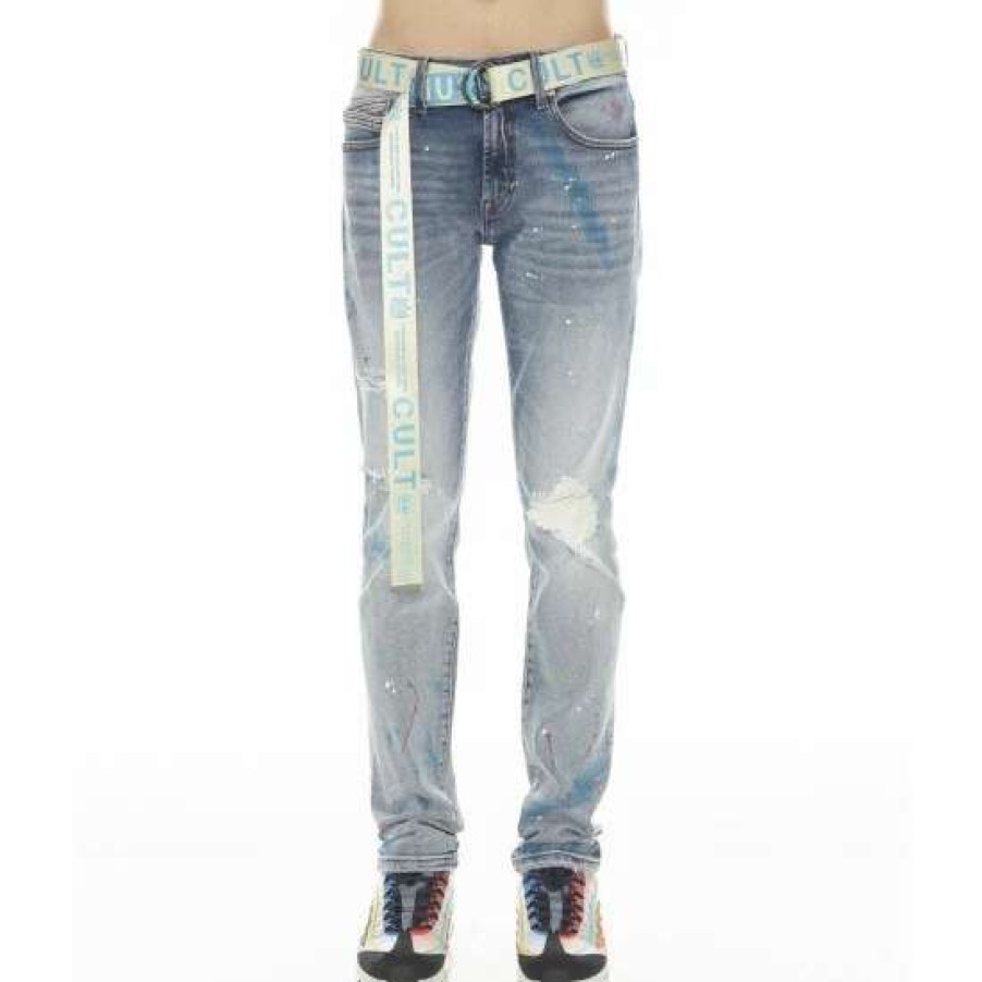 Men * | Cult Of Individuality Rocker Slim Stretch /W Belt Denim & Bottoms Skittle