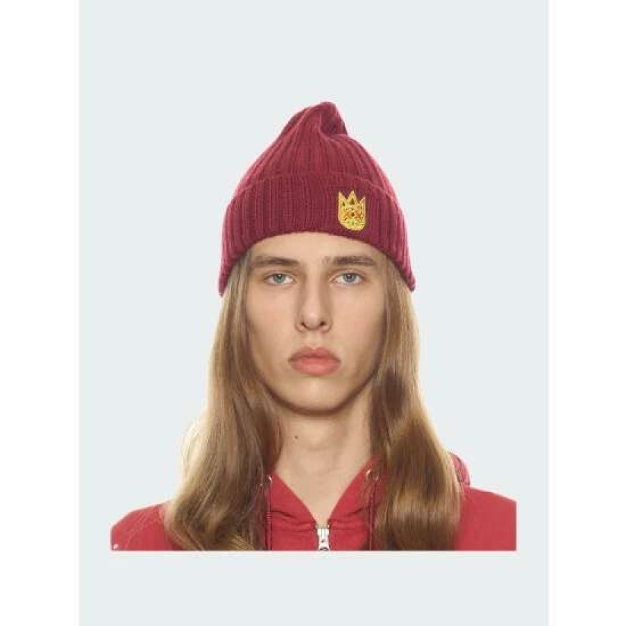 Men * | Cult Of Individuality Knit Hat With Oriole And Safety Yellow In Garnet Hats Red