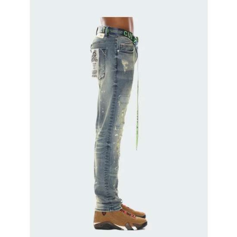 Men * | Cult Of Individuality Rocker Slim Jeans In Leek Denim & Bottoms Blue