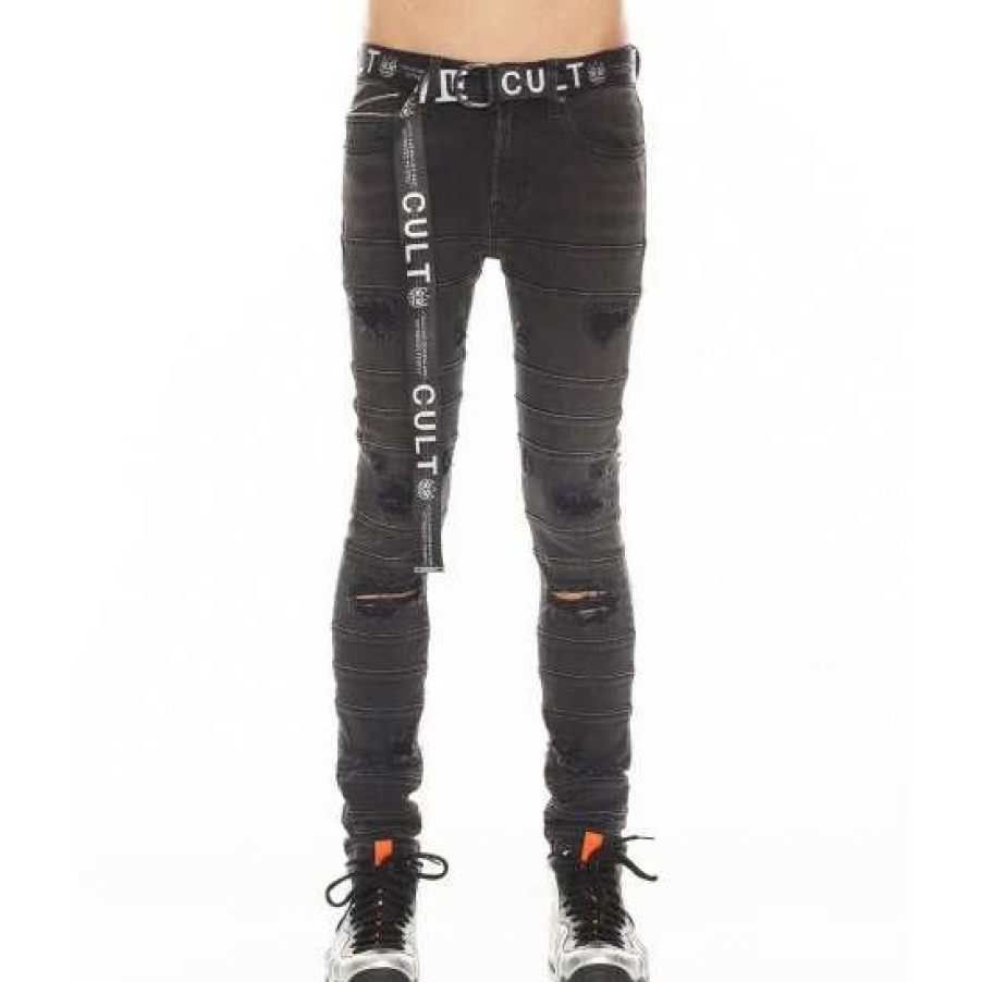 Men * | Cult Of Individuality Punk Super Skinny In Seams Denim & Bottoms Black