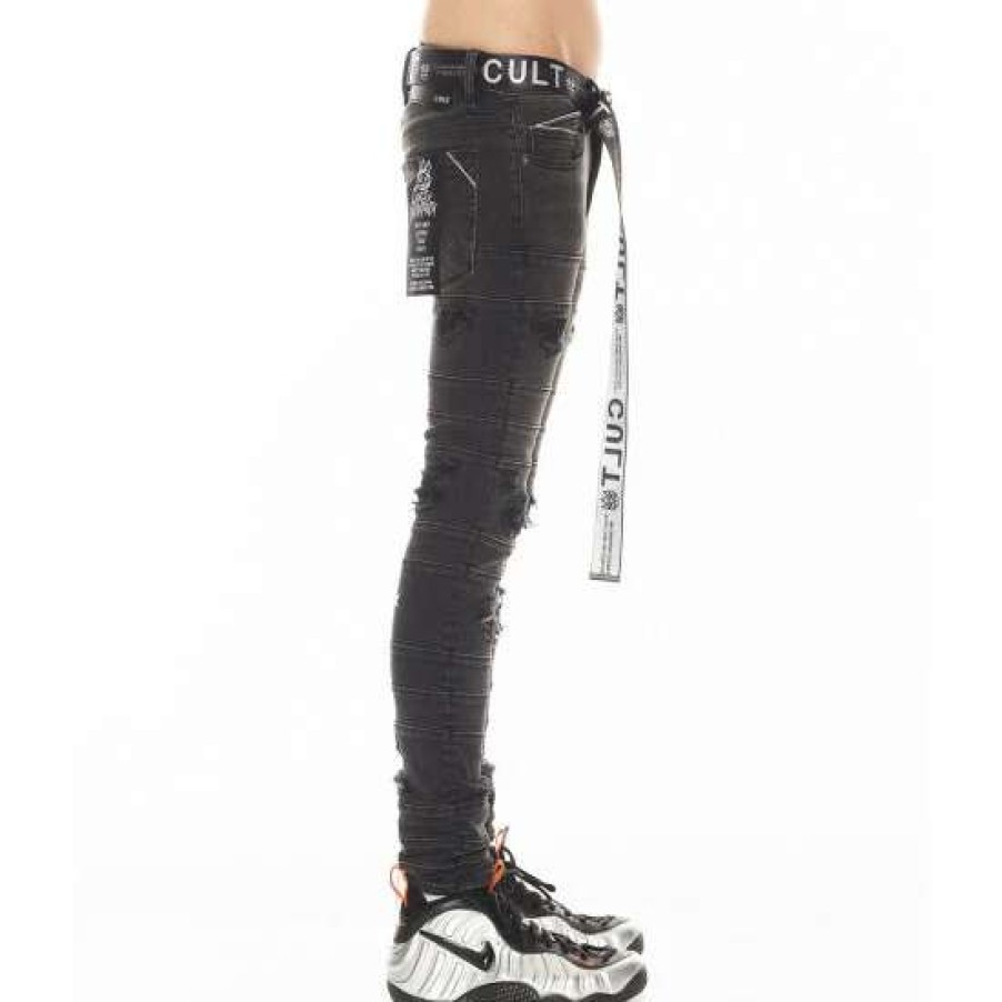 Men * | Cult Of Individuality Punk Super Skinny In Seams Denim & Bottoms Black