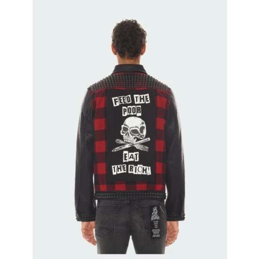 Men * | Cult Of Individuality Type Ii Denim Jacket In Plaid Coats, Jackets & Blazers Black