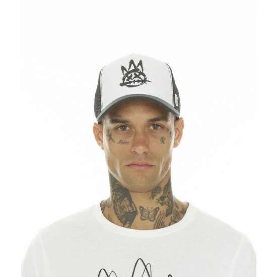 Men * | Cult Of Individuality Trucker Brushed Logo Mesh Back Crown / Black Visor Hats White