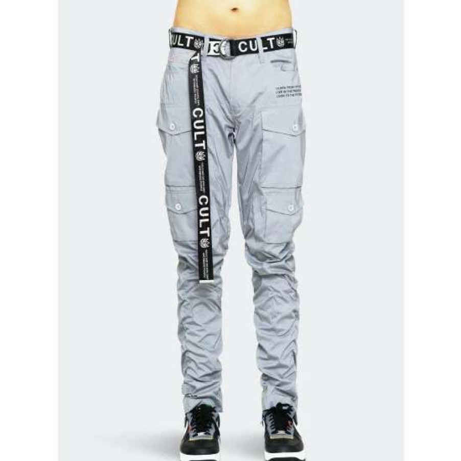 Men * | Cult Of Individuality Rocker Cargo Belted In 3M Reflective Denim & Bottoms Grey