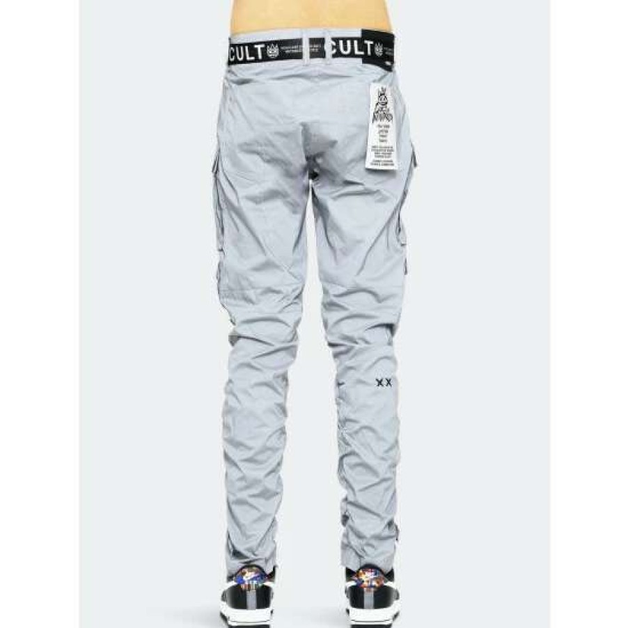 Men * | Cult Of Individuality Rocker Cargo Belted In 3M Reflective Denim & Bottoms Grey