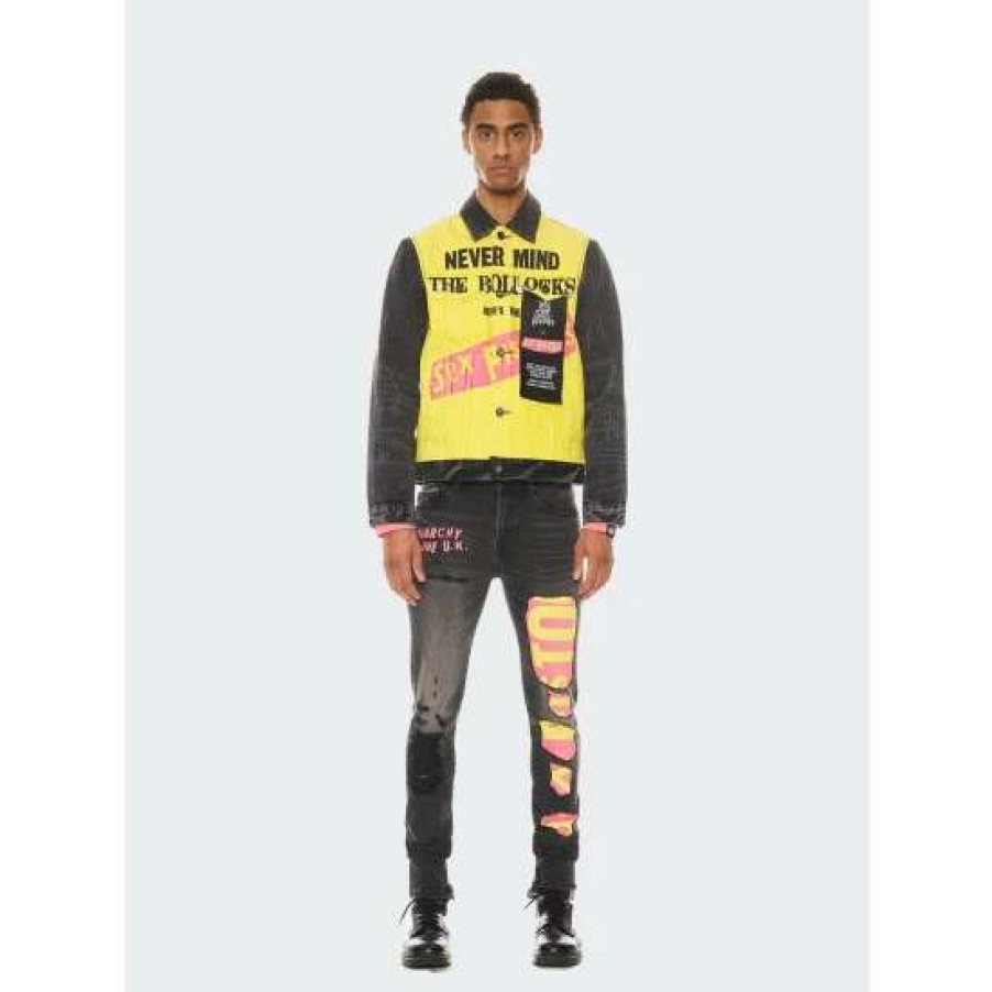 Men * | Cult Of Individuality Punk Super Skinny "Sex Pistols" Jeans In Bollocks Denim & Bottoms Black