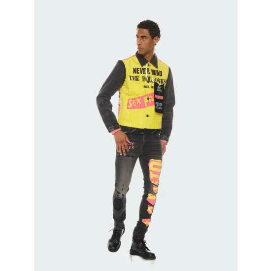 Men * | Cult Of Individuality Punk Super Skinny "Sex Pistols" Jeans In Bollocks Denim & Bottoms Black