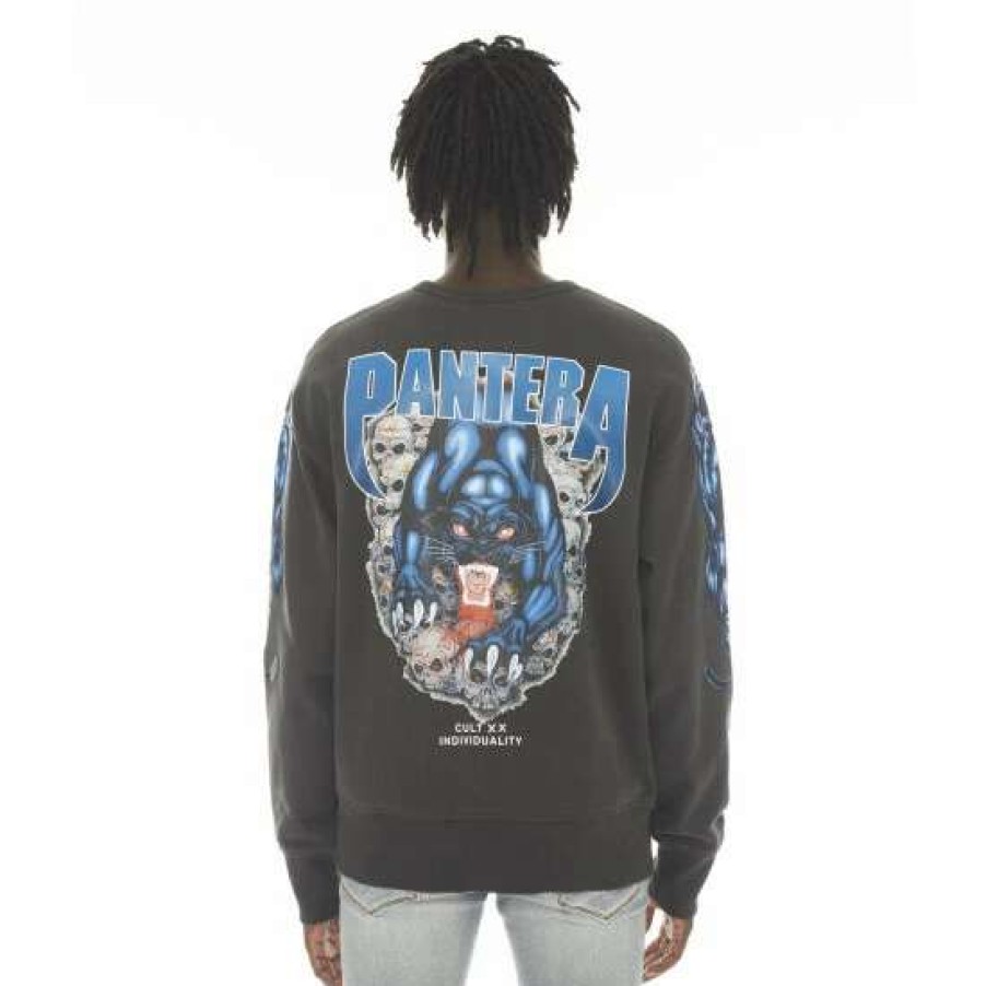 Men * | Cult Of Individuality Crew Neck Fleece Pantera Sweatshirts, Sweaters & Hoodies Vintage Charcoal