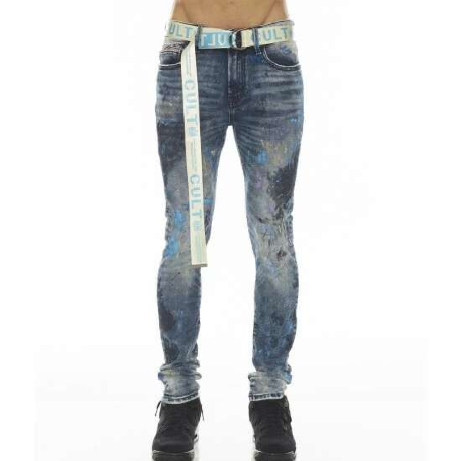 Men * | Cult Of Individuality Punk Super Skinny Stretch W/ Baby Blue Belt Clothing Abstract