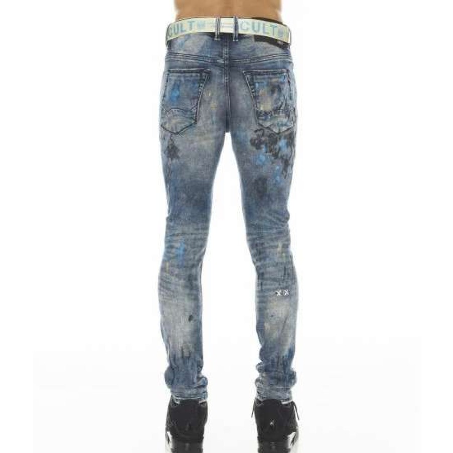 Men * | Cult Of Individuality Punk Super Skinny Stretch W/ Baby Blue Belt Clothing Abstract