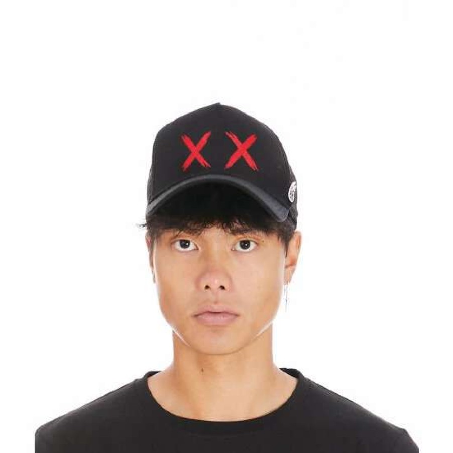 Men * | Cult Of Individuality Mesh Back Trucker Curved Visor Xx Hats Black/Red