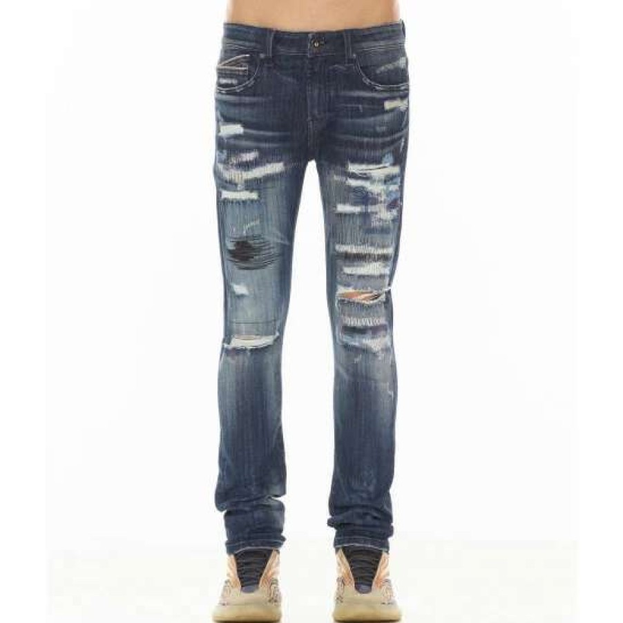 Men * | Cult Of Individuality Punk Super Skinny Jeans In Norse Denim & Bottoms Blue