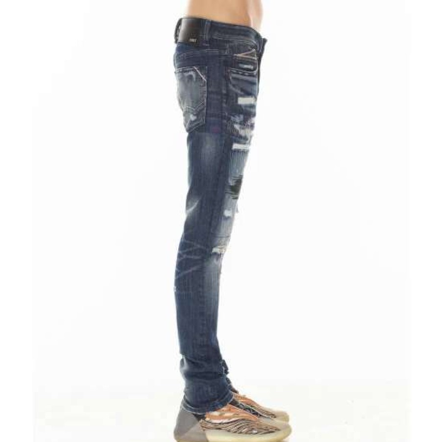 Men * | Cult Of Individuality Punk Super Skinny Jeans In Norse Denim & Bottoms Blue