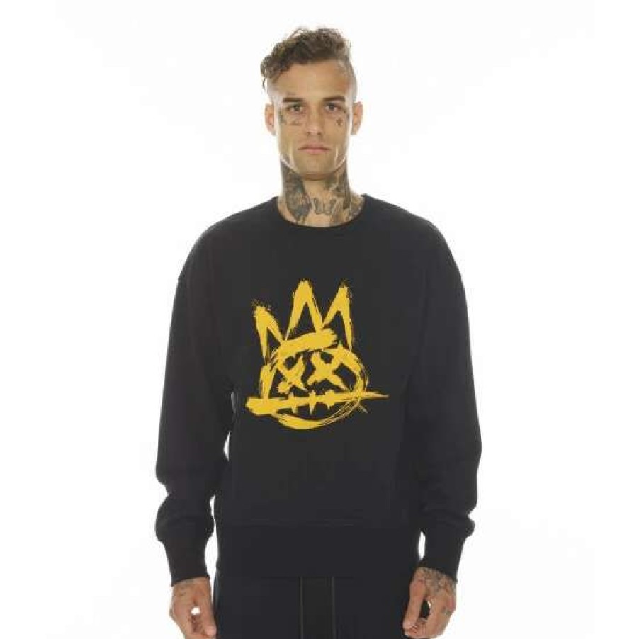 Men * | Cult Of Individuality Crew Neck Fleece Sweatshirt Sweatshirts, Sweaters & Hoodies Black