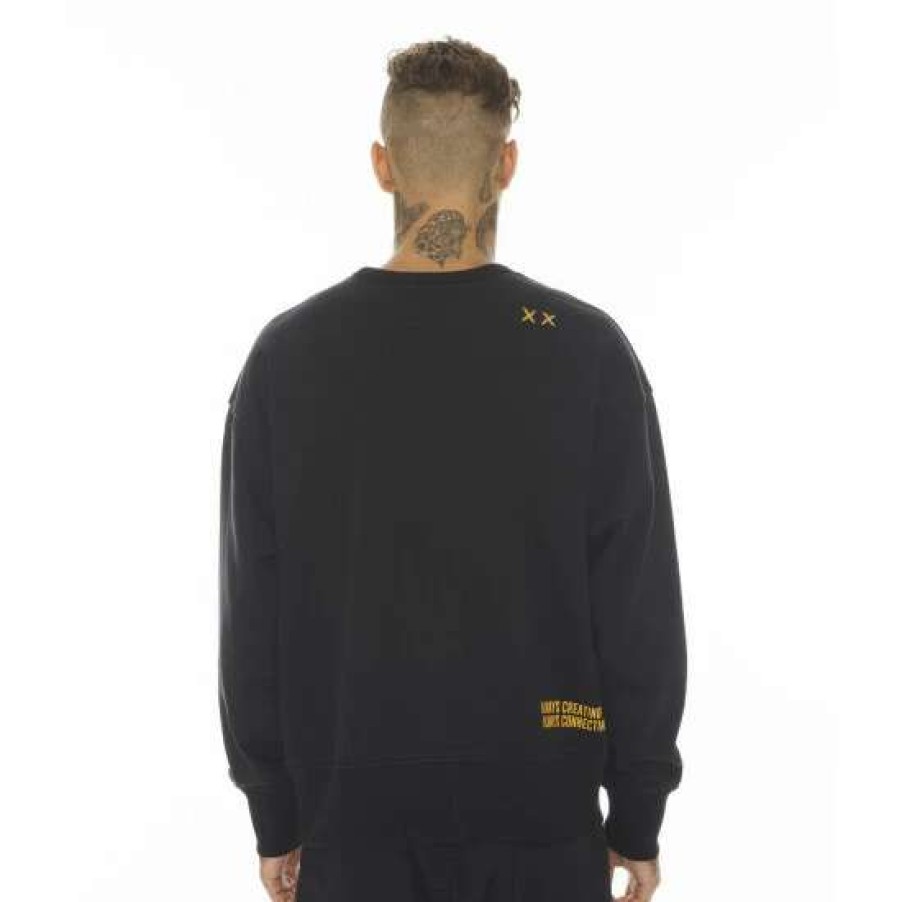 Men * | Cult Of Individuality Crew Neck Fleece Sweatshirt Sweatshirts, Sweaters & Hoodies Black