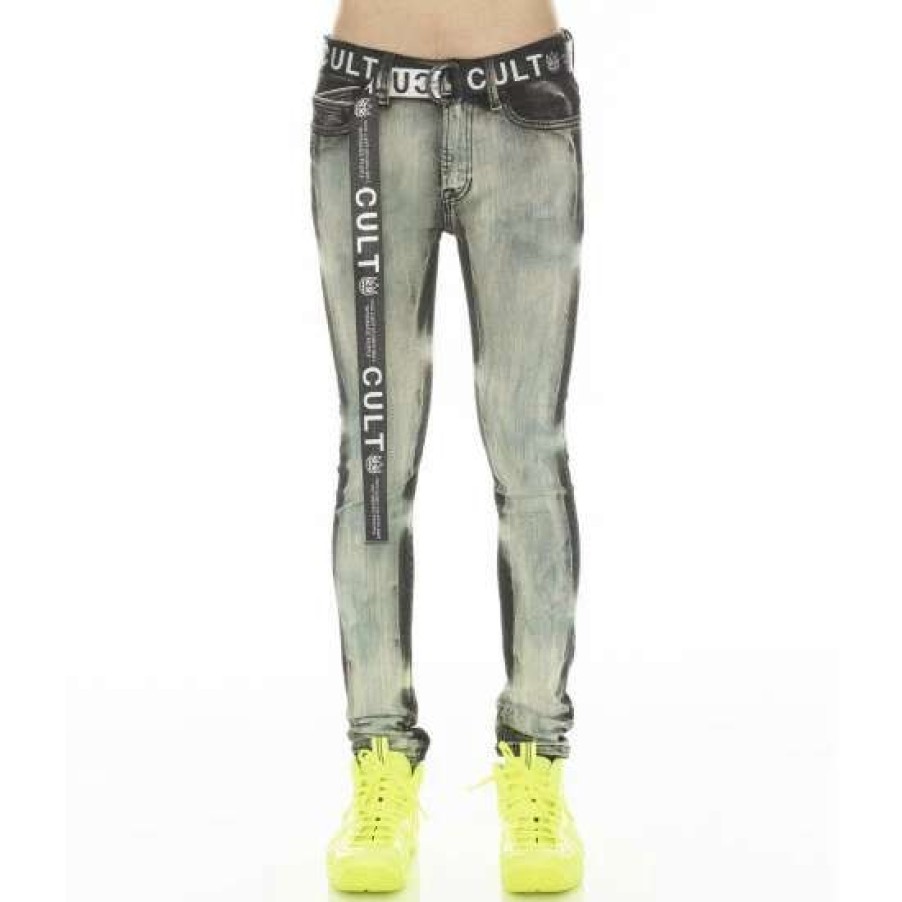 Men * | Cult Of Individuality Punk Super Skinny Stretch W/ White Belt Denim & Bottoms Glazed