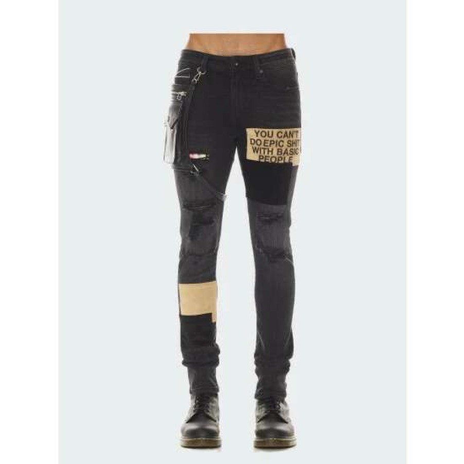 Men * | Cult Of Individuality Punk Super Skinny Jeans In Mixer Denim & Bottoms Black