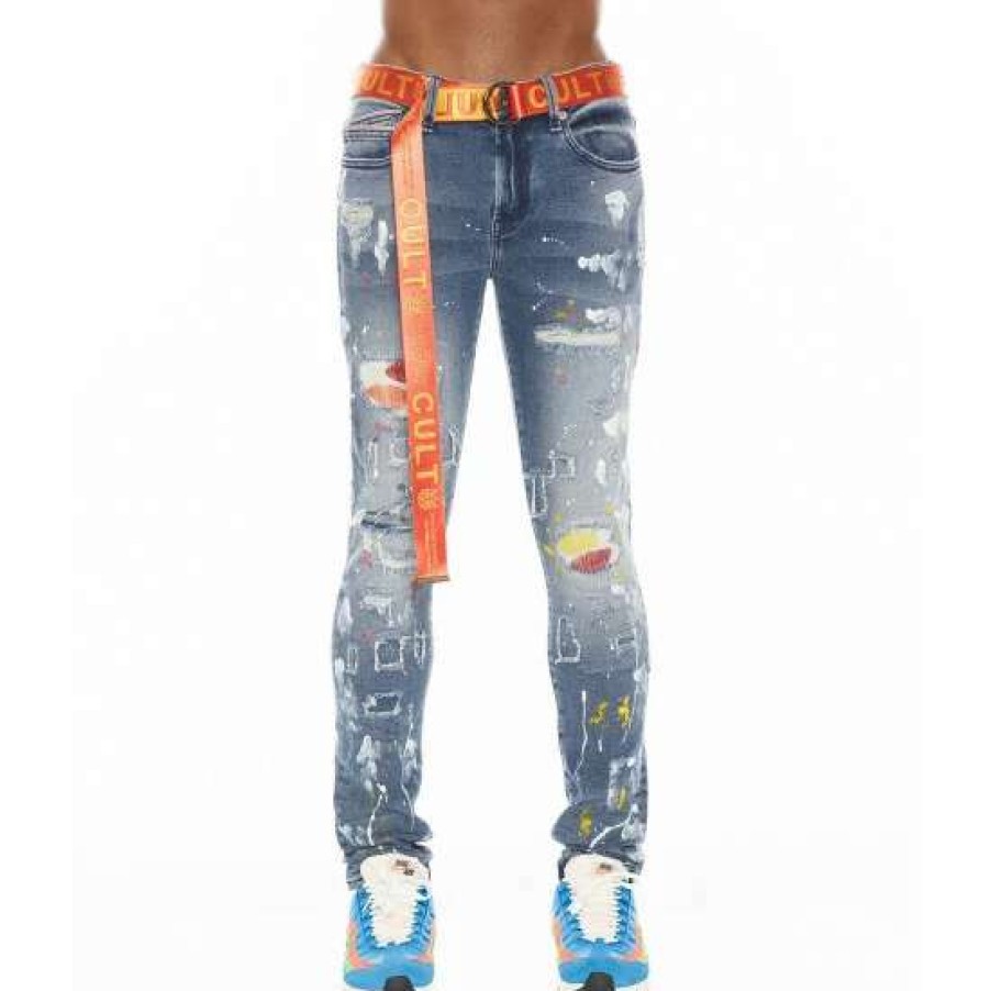 Men * | Cult Of Individuality Punk Super Skinny In Divinci Pant Denim & Bottoms Blue