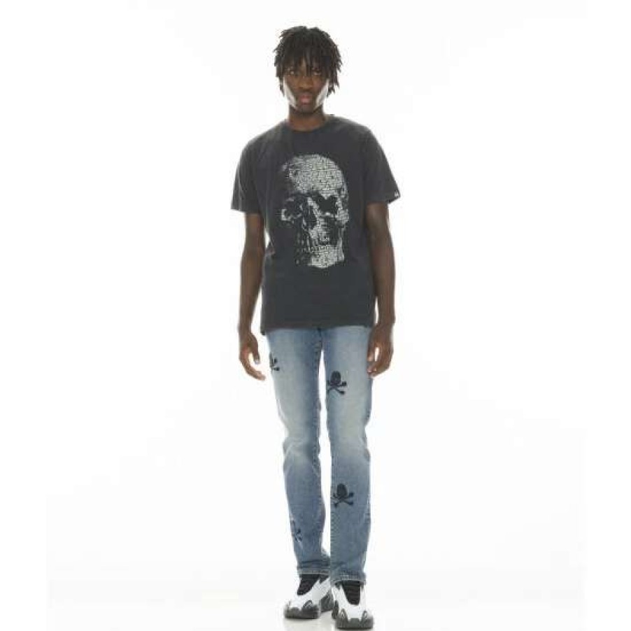 Men * | Cult Of Individuality T-Shirt Short Sleeve Crew Neck Tee "Skull" In /Ac Dc Wash T-Shirts Black