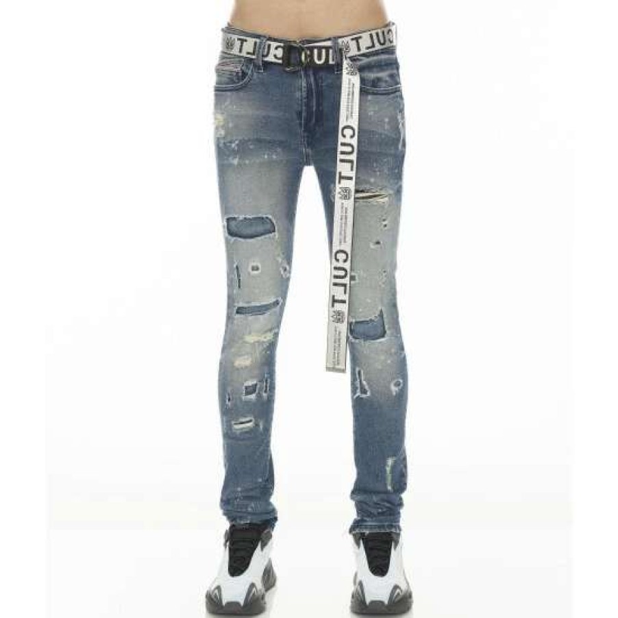 Men * | Cult Of Individuality Punk Super Skinny Stretch W/ White Belt Belts Basil