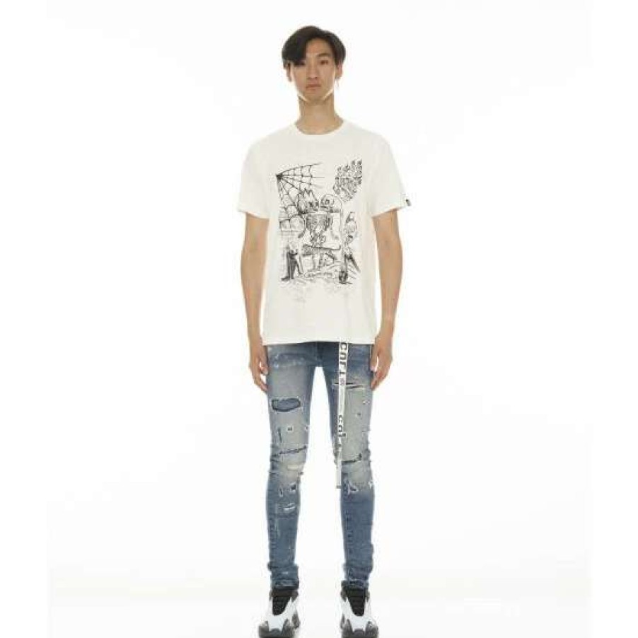 Men * | Cult Of Individuality Punk Super Skinny Stretch W/ White Belt Belts Basil