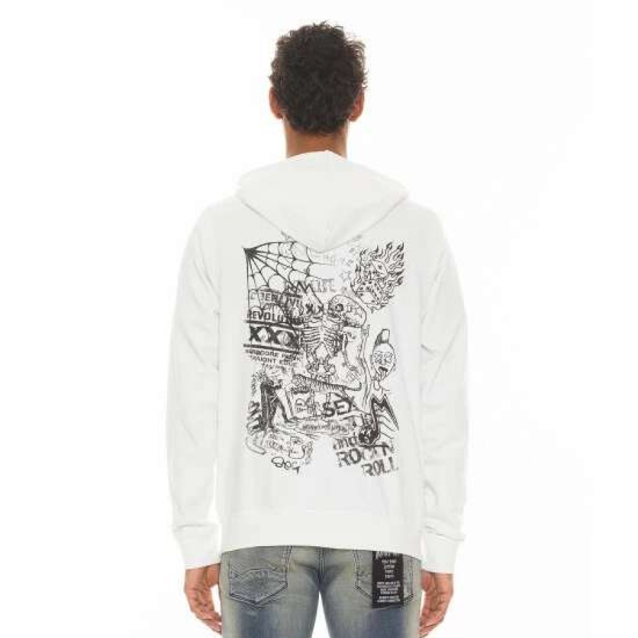 Men * | Cult Of Individuality French Full Zip Hooded Sweatshirt Rock N Roll Sweatshirts, Sweaters & Hoodies White